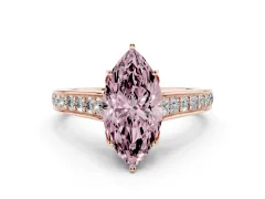 Fancy Pink Marquise Cut Diamond Solitaire Pavé Engagement Ring Set in Rose gold with Prong Setting
