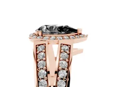 Fancy Black Pear Cut Diamond Halo Ring Set in Rose gold with Double Pavé Split Shank