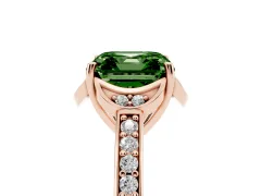 Fancy Green Asscher Cut Diamond Halo Ring Set in Rose gold with Channel Set Band and Prong Setting