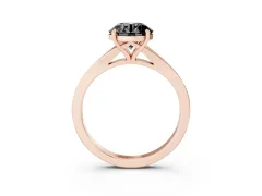 Fancy Black Round Cut Diamond Solitaire Ring Set in Rose gold with Pavé Accent Band and Classic Prong Setting