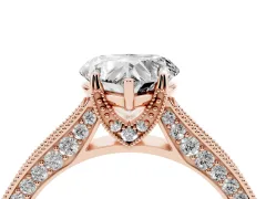 Heart Cut Diamond Solitaire Ring Set in Rose gold with Milgrain-Edged Pavé Band and Prong Setting
