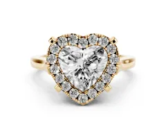 Heart Cut Diamond Cluster Halo Solitaire Ring Set in Yellow gold with Prong Setting