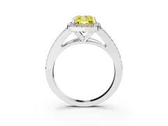 Fancy Yellow Cushion Cut Diamond Halo Split Shank Pavé Ring Set in Platinum with Prong Setting