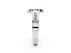 Fancy Green Marquise Cut Diamond Solitaire Ring Set in Platinum with Channel-Set Accent Stones and Prong Setting