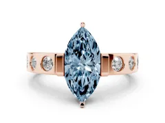 Fancy Blue Marquise Cut Diamond Channel-Set Band Ring Set in Rose gold with Bezel Prong Setting