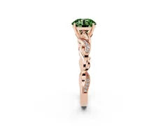 Fancy Green Round Cut Diamond Vine Band Solitaire Ring Set in Rose gold with Milgrain Prong Setting