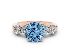 Fancy Blue Round Cut Diamond Five-Stone Prong Set Ring Set in Rose gold with Classic Band