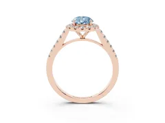 Fancy Blue Pear Cut Diamond Halo Pavé Engagement Ring Set in Rose gold with Prong Setting