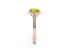 Fancy Yellow Radiant Cut Diamond Halo Ring Set in Rose gold with Channel Set Band and Prong Setting