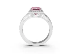 Fancy Pink Princess Cut Diamond Halo Ring Set in White gold with Double Pavé Split Shank