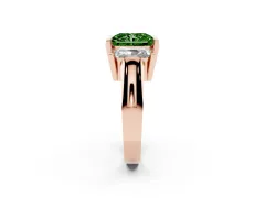 Fancy Green Radiant Cut Diamond Three-Stone Channel Set Ring Set in Rose gold with Smooth Polished Band