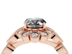 Fancy Black Oval Cut Diamond Solitaire Ring Set in Rose gold with Milgrain Pavé Heart Band