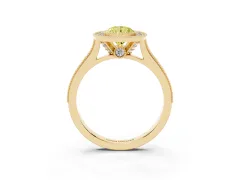 Fancy Yellow Pear Cut Diamond Halo Milgrain Pavé Band Ring Set in Yellow gold with Prong Setting