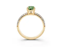 Fancy Green Pear Cut Diamond Solitaire Ring Set in Yellow gold with Multi-Row Round Pavé Band and Prong Setting