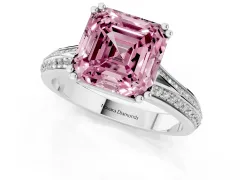 Fancy Pink Asscher Cut Diamond Split Shank Pavé Engagement Ring Set in Silver with Prong-Set Center Stone