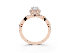 Radiant Cut Diamond Halo Twist Band Solitaire Ring Set in Rose gold with Prong-Set Center Stone