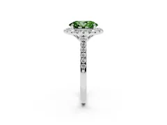 Fancy Green Oval Cut Diamond Pavé Halo Engagement Ring Set in Platinum with Pavé Band and Prong Setting
