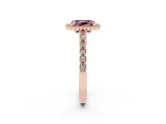 Fancy Pink Radiant Cut Diamond Halo Ring Set in Rose gold with Pavé Milgrain Band