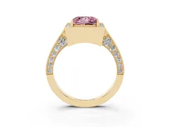 Fancy Pink Princess Cut Diamond Halo Engagement Ring Set in Yellow gold with Accent Split Shank Band