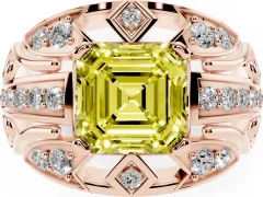 Fancy Yellow Asscher Cut Diamond Art Deco Ring Set in Rose gold with Pavé Split Shank