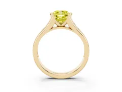 Fancy Yellow Cushion Cut Diamond Bezel-Set Solitaire Ring Set in Yellow gold with Channel-Set Band