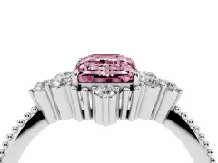Fancy Pink Emerald Cut Diamond Cluster Ring Set in Silver with Beaded Band