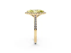 Fancy Yellow Marquise Cut Diamond Pavé Halo Engagement Ring Set in Yellow gold with Pavé Band and Prong Setting