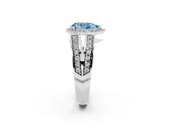 Fancy Blue Pear Cut Diamond Halo Ring Set in Silver with Double Pavé Split Shank