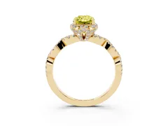 Fancy Yellow Radiant Cut Diamond Halo Twist Band Solitaire Ring Set in Yellow gold with Prong-Set Center Stone