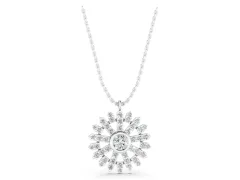 Round Diamond Snowflake Pendant Set in Silver with Pavé Setting