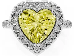 Fancy Yellow Heart Cut Diamond Halo Ring Set in Platinum with Pavé Shank and Prong Setting