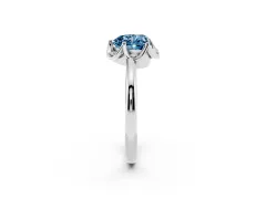 Fancy Blue Heart Cut Diamond Round Cluster Halo Ring Set in Platinum with Solitaire Band and Prong Setting