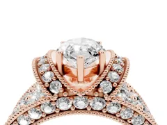 Marquise Cut Diamond Milgrain Halo Pavé Engagement Ring Set in Rose gold with Prong Setting