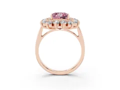 Fancy Pink Princess Cut Diamond Floral Double Halo Ring Set in Rose gold with Round Petals