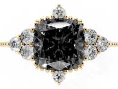 Fancy Black Cushion Cut Diamond Cluster Ring Set in Yellow gold with Beaded Band