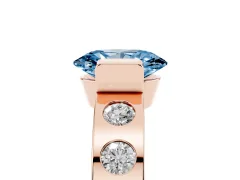 Fancy Blue Oval Cut Diamond Channel-Set Band Ring Set in Rose gold with Bezel Prong Setting