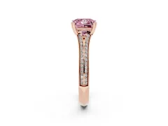 Fancy Pink Princess Cut Diamond Split Shank Pavé Engagement Ring Set in Rose gold with Prong-Set Center Stone