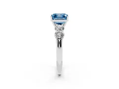 Fancy Blue Asscher Cut Diamond Five-Stone Prong Set Ring Set in Platinum with Classic Band