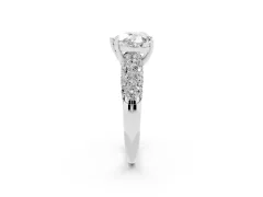 Heart Cut Diamond Pavé Band Solitaire Ring Set in Silver with Close-Set Accent Stones and Prong Setting