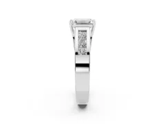 Emerald Cut Diamond Solitaire Ring Set in Platinum with Channel-Set Accent Stones and Prong Setting