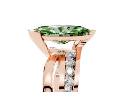 Fancy Green Marquise Cut Diamond Solitaire Ring Set in Rose gold with Channel Set Split Shank and Tension Prongs