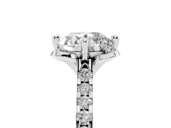 Round Cut Diamond Solitaire Ring Set in Silver with Pavé Band and Floral Prong Setting