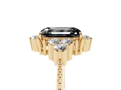 Fancy Black Emerald Cut Diamond Cluster Ring Set in Yellow gold with Beaded Band