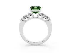 Fancy Green Asscher Cut Diamond Five-Stone Prong Set Ring Set in White gold with Classic Band