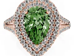 Fancy Green Pear Cut Diamond Double Halo Ring Set in Rose gold with Pavé Band