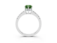 Fancy Green Radiant Cut Diamond Solitaire Engagement Ring Set in White gold with Pavé Band and Prong Setting