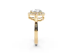 Heart Cut Diamond Halo Cluster Engagement Ring Set in Yellow gold with Solitaire Band and Prong Setting