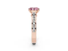 Fancy Pink Oval Cut Diamond Channel Set Solitaire Engagement Ring Set in Rose gold with Prong Setting