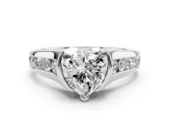 Heart Cut Diamond Bezel-Set Solitaire Ring Set in Platinum with Channel-Set Band