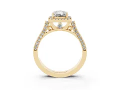 Radiant Cut Diamond Halo Ring Set in Yellow gold with Pavé-Lined Split Shank Band